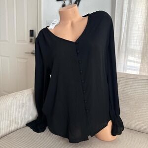 NWT Loft Black long sleeve button up blouse